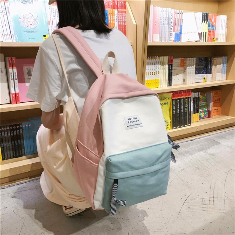初高中书包2021时尚少女撞色帆布双肩包开学季女包,女包,星座510A-2