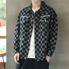 2023春季外套男字母刺绣宽松格子牛仔衣男潮流休闲夹克JK817-P65，男装工装外套，星座1103-1