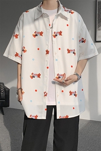 8XL-M腊肠狗花衬衫男短袖夏季冰丝薄款花衬衣寸衫外套DC28003P38图片