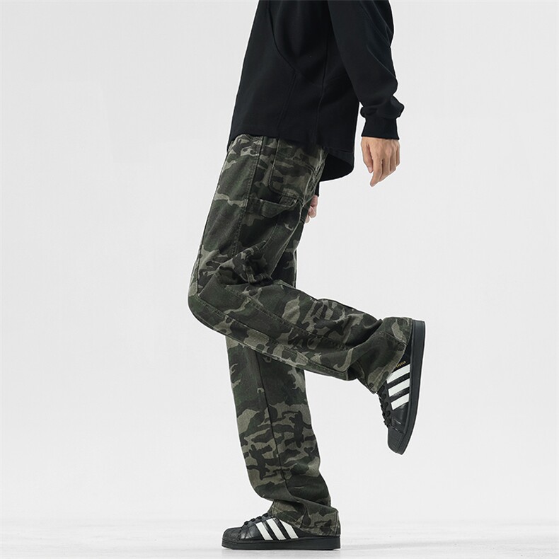 美式直筒裤迷彩牛仔裤男宽松休闲裤男潮牌长裤K2412P45，男装休闲裤，电商A062