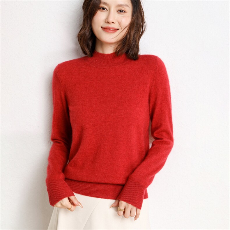 2024秋冬新款35%羊绒女士平面半高领羊绒衫,女装羊绒衫,纳丰羊绒