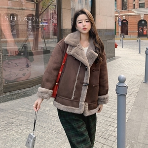 皮毛一体外套女中长款2023冬季新款麂皮绒仿羊羔毛上衣图片