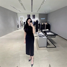 2025早春新品女装混纺开衩连衣裙，女装连衣裙，湘姗