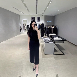 2025早春新品女装混纺开衩连衣裙图片