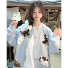 趣味卡通毛巾绣开衫卫衣男女秋季美式oversize设计感纽扣外套Y734，女装短外套，星座601-1