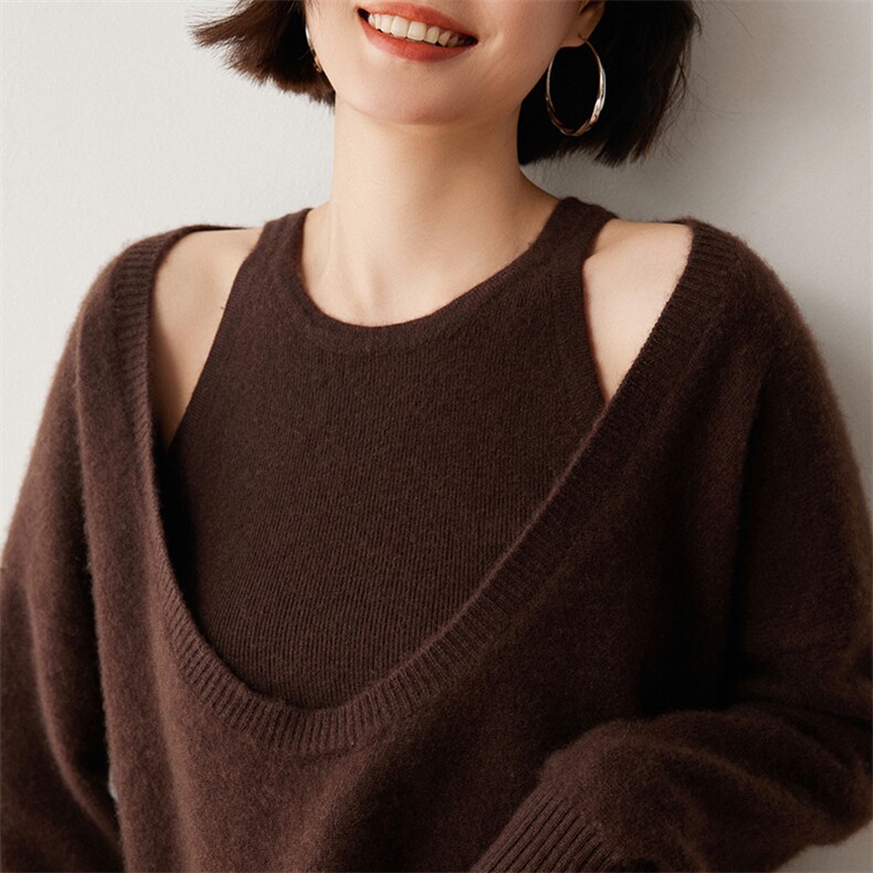 大U领女秋冬新款针织羊绒衫两件套2024年秋冬季,女装羊绒衫,蒂暖羊绒