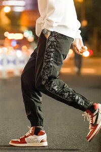 秋夏夜景街拍潮九分休闲裤男风运动哈伦束脚裤/图片