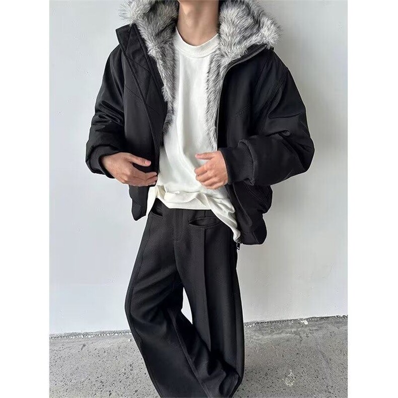 美式复古宽松座山雕毛领棉服外套男冬季加厚夹克棉衣M90888-P125,男装夹克,星座1008
