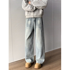 美式高街牛仔裤男女韩版潮流帅气百搭2025秋冬ins长裤RK3219-P48，男装牛仔裤，星座412-3