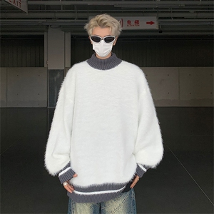 半高领条纹毛衣男冬季慵懒风针织衫潮牌宽松高级感外套 M1682-P65图片