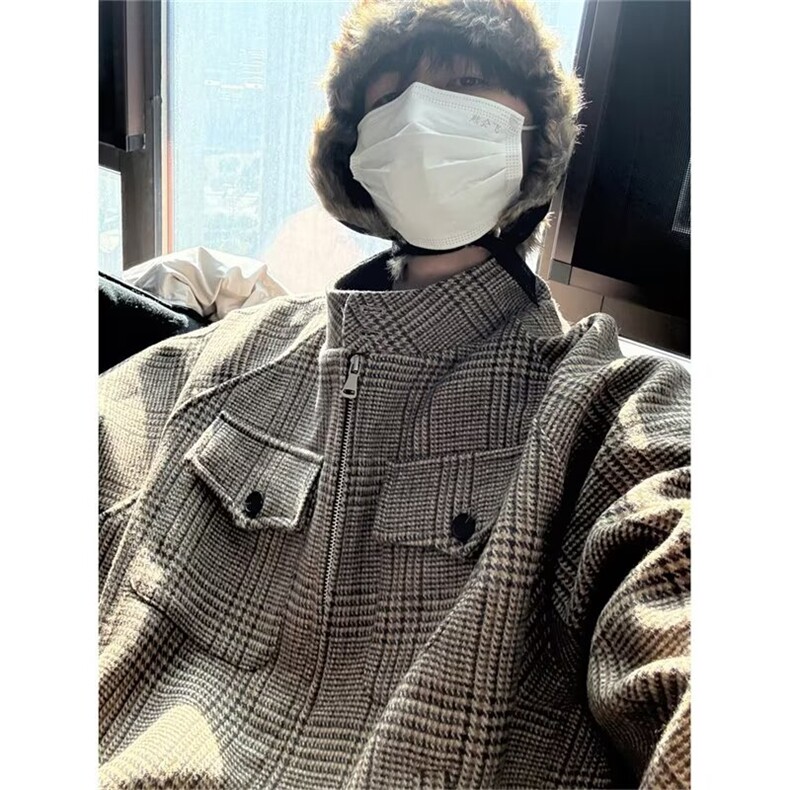 威尔士亲王千鸟格哈灵顿羊毛夹克老钱风短款外套男女同款,男装夹克,四季星座505