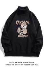 白底22秋冬趣味小熊百搭可翻高领套头毛衣M959P55加绒65控78-88，男装针织衫/毛衣，电商A247-1