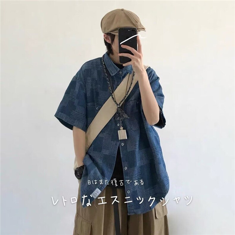 夏季日系复古工装短袖衬衫男宽松民族风男外套衣服潮WLC1111-P50,男装T恤,星座1008