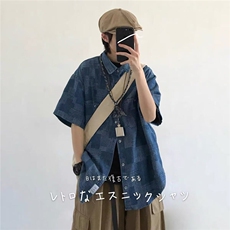 夏季日系复古工装短袖衬衫男宽松民族风男外套衣服潮WLC1111-P50，男装T恤，星座1008