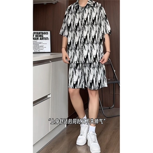 短袖衬衫男+短裤男套装男100%聚酯纤维M-5XL大码TZ78721P50控98图片