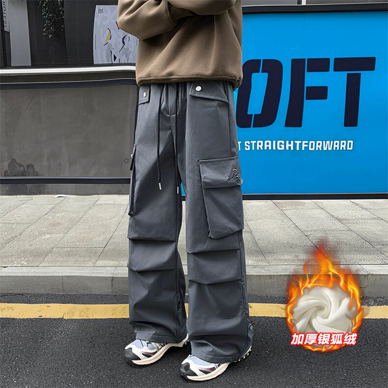 防水工装拖地裤保暖银狐绒男潮牌中性伞兵裤K1302J加绒-特P50控98,男装棉衣,电商A001-1
