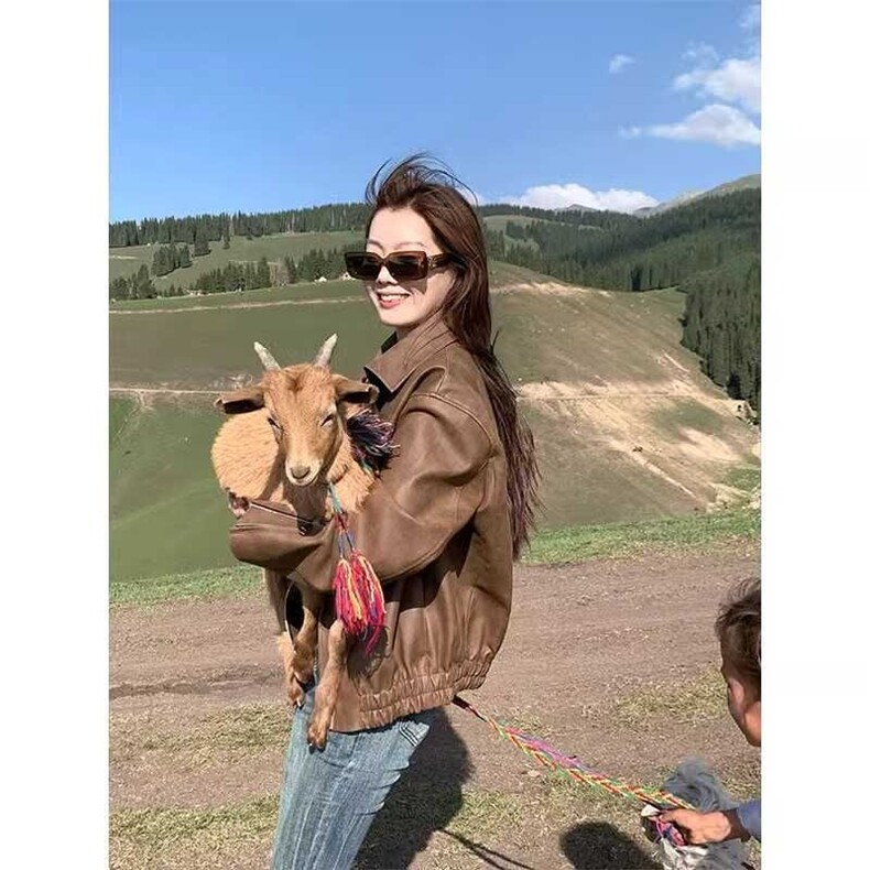 棕色皮衣外套女2025春秋新款美拉德美式复古pu皮小个子机车服夹克,男装皮衣,星座1210-1