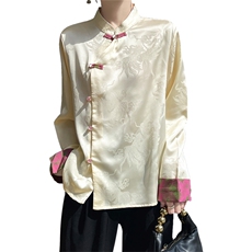 衬衫女长袖立领盘扣民族风上衣复古风汉服简约，女装衬衫，绒宛羊绒