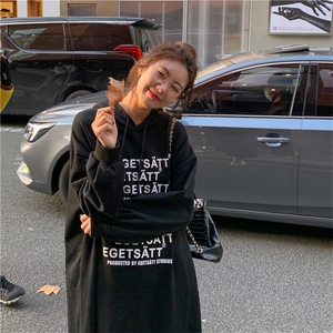 秋连帽中长款连衣裙长袖宽松卫衣女E642-P50图片