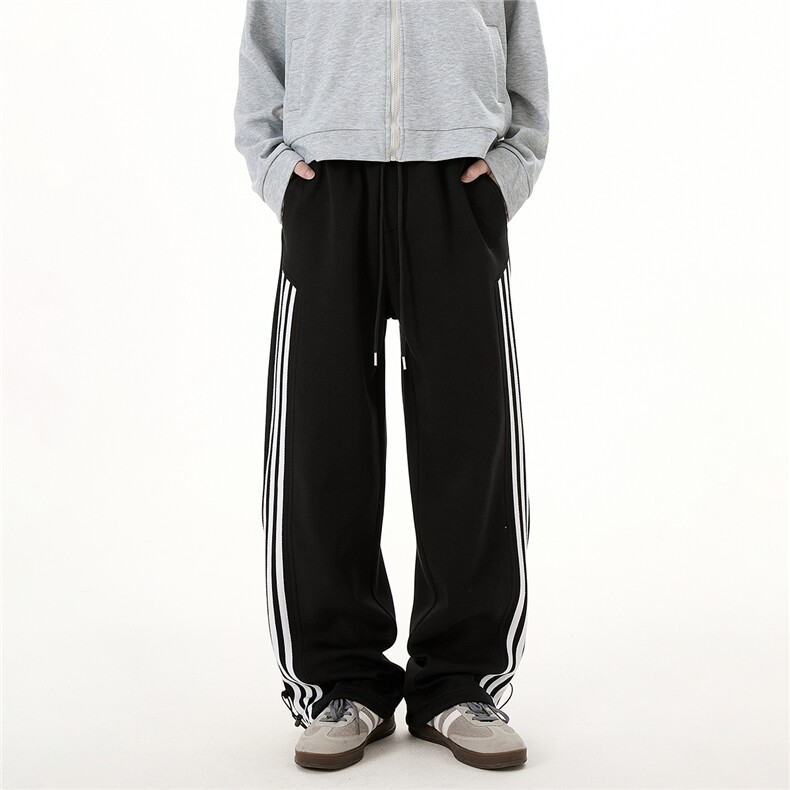 B336-DK708-P45秋冬新款中性条纹针织运动裤320克宽松版型裤子，女装休闲裤，电商B336