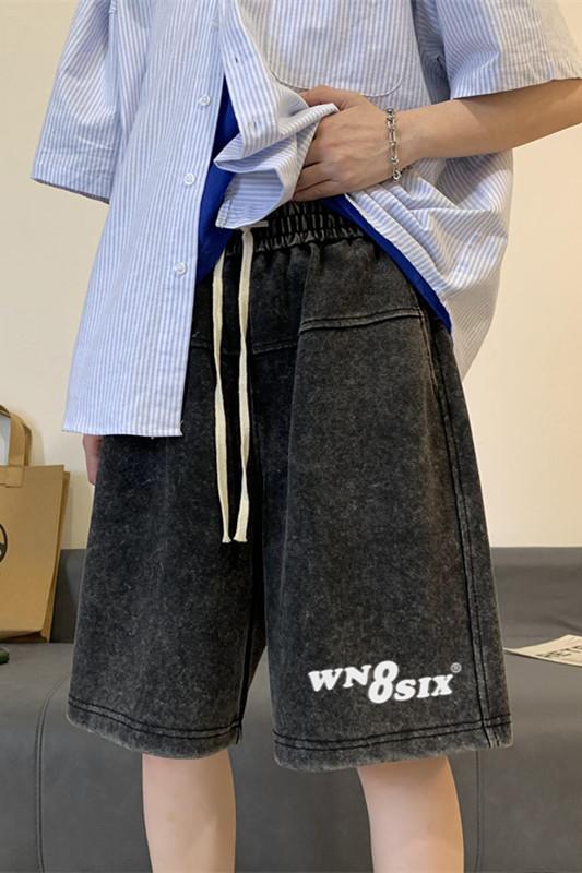 新款重磅纯棉水洗潮牌字母印花短裤大码XZ604-DK107-P45控58,男装牛仔裤,星座604