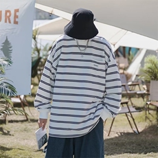 秋季潮流日系cityboy条纹卫衣男长袖圆领套头t恤上衣T1357-P24，男装卫衣，星座512-2