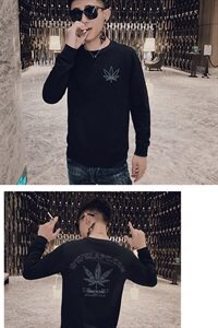 2021春款社会精神小伙帅痞百搭树叶印花套头长袖卫衣T恤29033-P50图片
