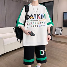 休闲运动套装夏季宽松阔版青少年学生短袖短裤一套A436-T69-P50，男装休闲套装，电商A436