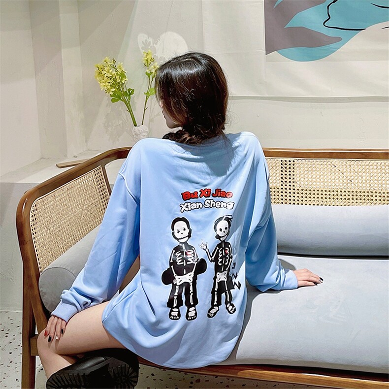 港风模特情侣款卡通动漫印花卫衣长袖T恤女上衣WY313P35限48，男装卫衣，电商A089-1