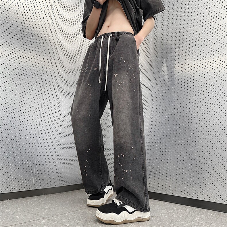 美式高街vibe牛仔裤男春夏季潮牌直筒宽松阔腿裤子N06022-P43,男装牛仔裤,星座308B-1