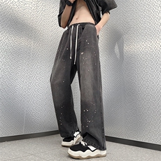 美式高街vibe牛仔裤男春夏季潮牌直筒宽松阔腿裤子N06022-P43，男装牛仔裤，星座308B-1