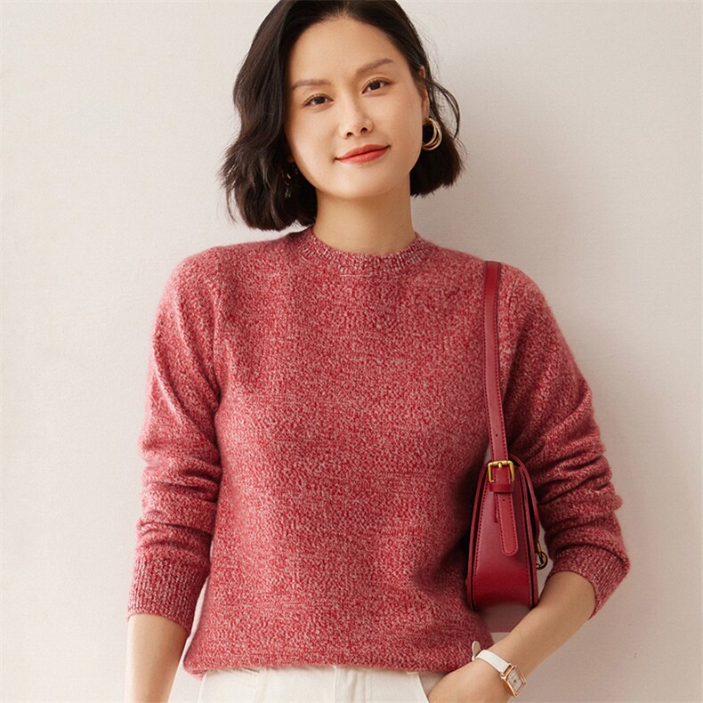 2025秋冬新款35%山羊绒女士7针花纱圆领羊绒衫,女装羊绒衫,拓驰羊绒