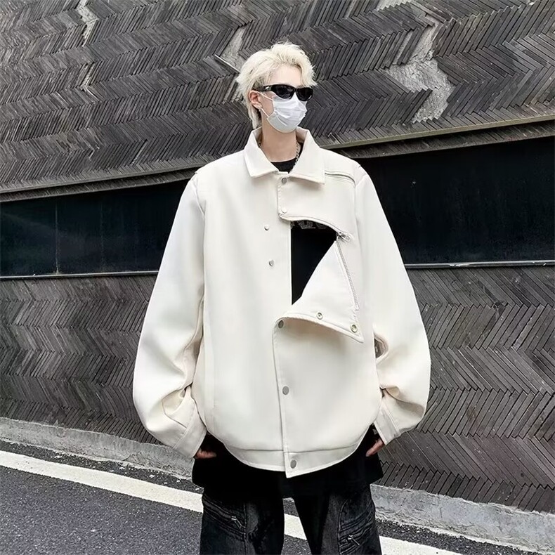 外套男秋季潮牌痞帅宽松设计感开衫翻领美式小众防水夹克图片