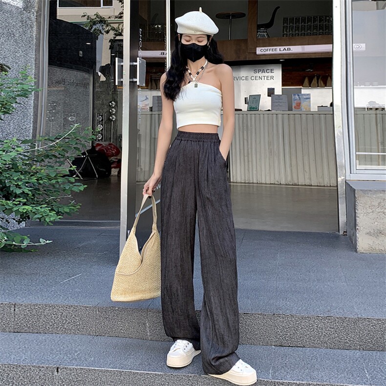 棉麻裤子女夏2024新款垂感宽松扎染山本阔腿裤冰丝防晒凉凉裤,女装休闲裤,梦白服饰厂