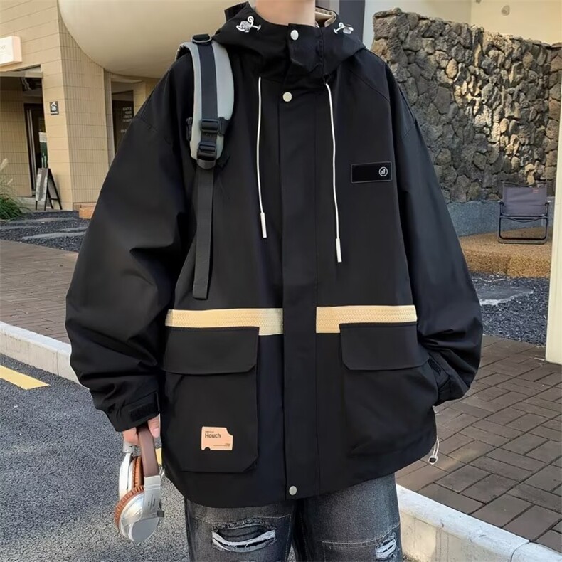 拼接撞色外套男春秋季街头美式潮牌痞帅嘻哈机车风衣运动夹克,男装夹克,星座716-3