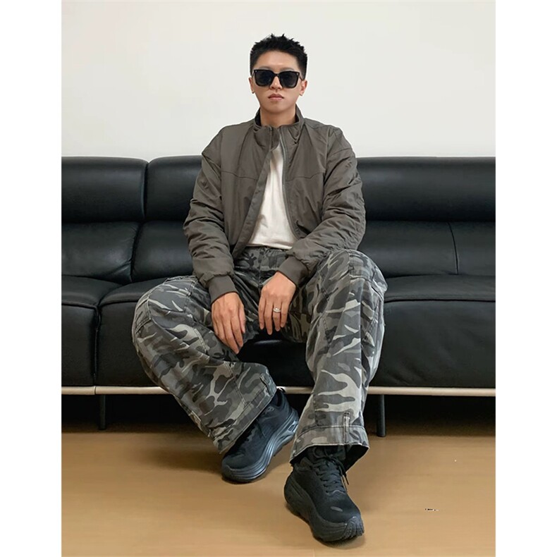 抖音得物美式潮休闲夹克春季立领纯色复古工装加厚棉服外套AMY01,男装夹克,电商A443