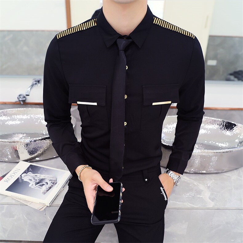 YC090-V2021新款男潮长袖衬衫夜店酒吧KT衬衣大码个性logo定制P50,男装衬衫,星座717A