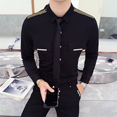 YC090-V2021新款男潮长袖衬衫夜店酒吧KT衬衣大码个性logo定制P50，男装衬衫，星座717A