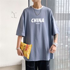 2024夏季新款宽松大码港风CHINA印花运动短袖纯棉T恤T1916-P22图片