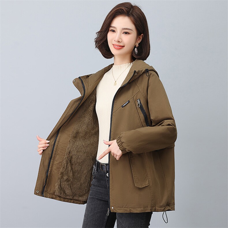 2023年冬季时尚潮流中长款休闲加绒加厚派克服，女装派克服，独衣靓