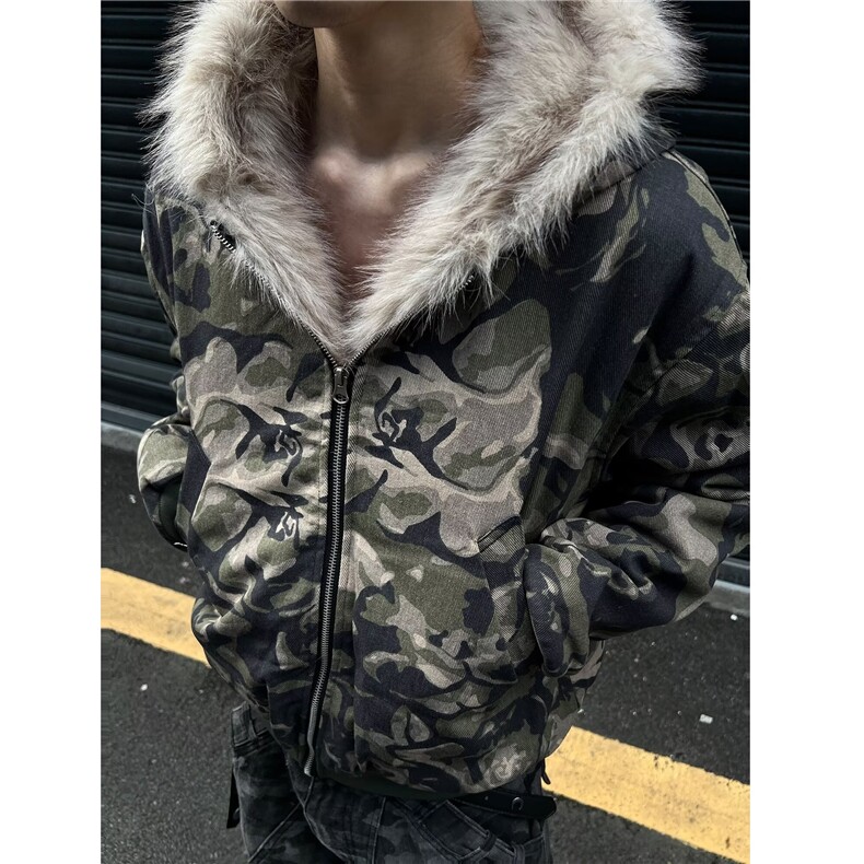 【有货】DF2219-P113美式高街迷彩毛领连帽棉服男女冬季宽松外套,男装棉衣,星座603-2
