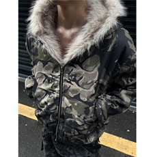 【有货】DF2219-P113美式高街迷彩毛领连帽棉服男女冬季宽松外套，男装棉衣，星座603-2