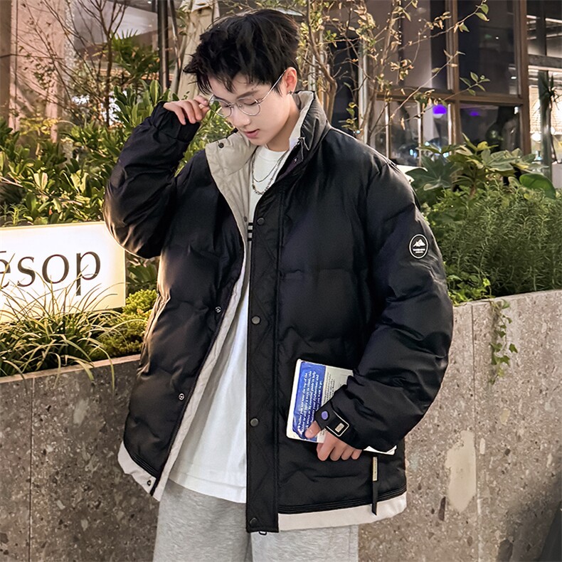 冬季情侣羽绒服男宽松休闲臂章加厚羽绒衣潮外套A266-88683-P165图片