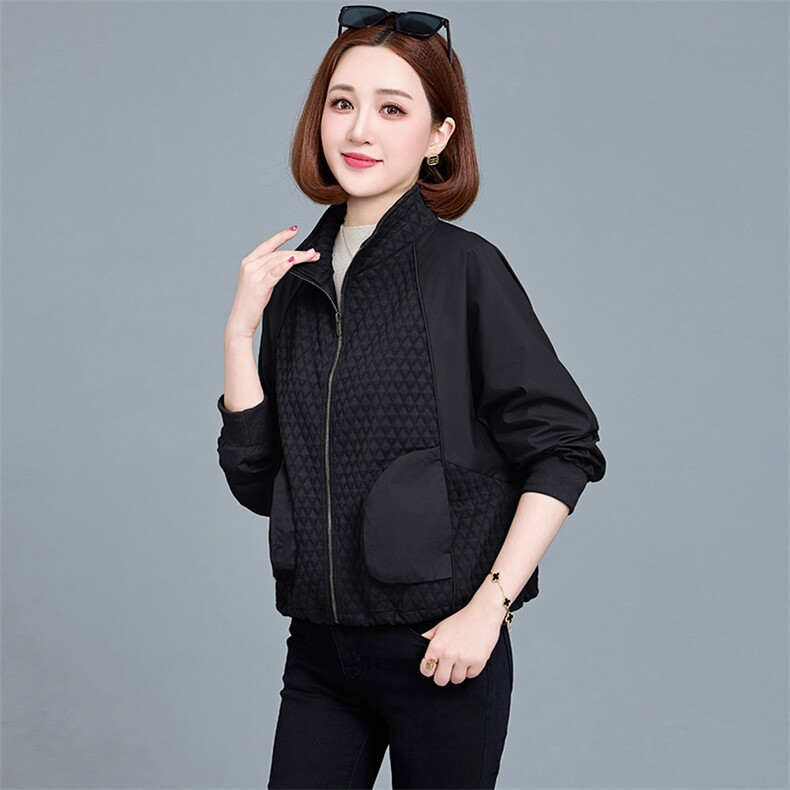 时尚百搭短款外套女2024秋季新款休闲立领棒球服拼接宽松夹克上衣,女装短外套,魅影