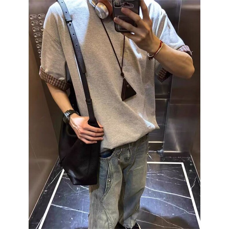新款cleanfit顶男穿搭氛围感上衣撞色格纹翻边短袖t恤男夏季TY74,男装T恤,星座1116A（原606A-3）