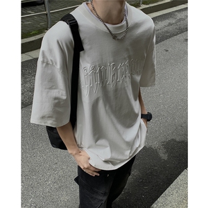 港风钢印字母潮短袖T恤男DT77775P25块特价控48：供抖音视频图片