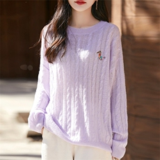 秋冬季羊毛休闲简约时尚百搭小马刺绣小麻花羊毛衫，女装羊毛衫，琳华羊绒