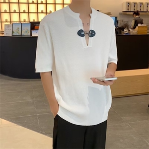 针织短袖t恤男士轻熟风潮流设计感V领polo衫夏季BT201-P46图片