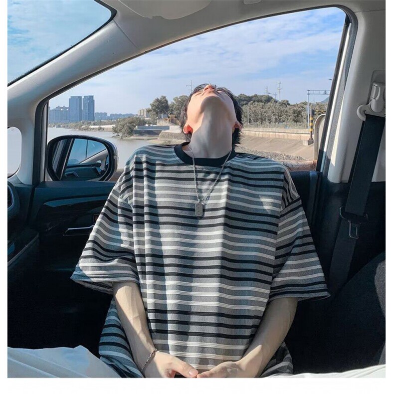 C540P35夏季新款圆领t恤韩版男生条纹宽松短袖潮流凉感舒,男装T恤,星座512-6