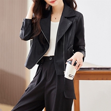 2023年春秋新款外套机车小皮衣女外套时尚收腰短款拉链pu皮夹克，女装皮衣，江南女神